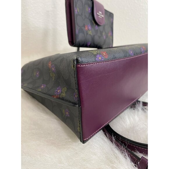 Coach Mollie Tote Bag 25 Canvas Country Floral Print & Matching Wallet Leather - Picture 7 of 16